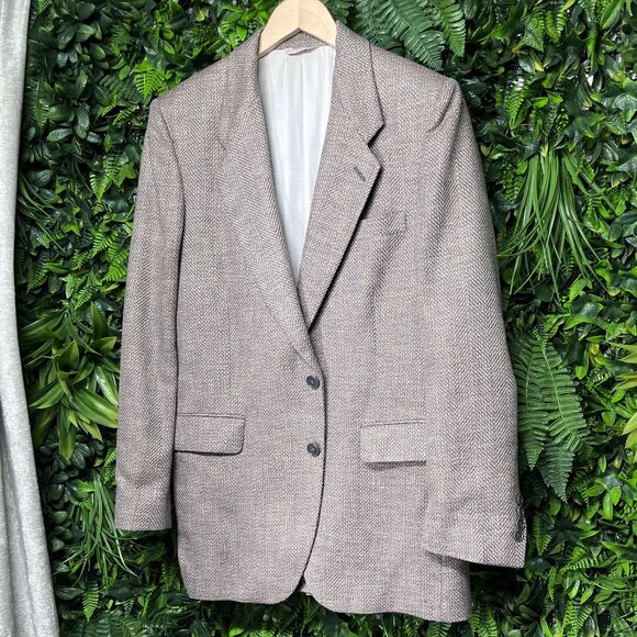 VINTAGE OSCAR DE LA RENTA Blazer Jacket Men 40 Tan 100% Wool Sport Coat Lined - Picture 3 of 10